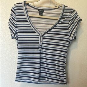 Rue21 blue and White Striped Short Sleeve Top